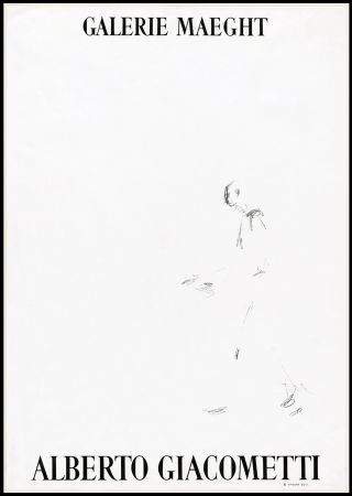 リトグラフ Giacometti - L'HOMME QUI MARCHE (1957). Affiche lithographique pour une exposirion à la Galerie Maeght.