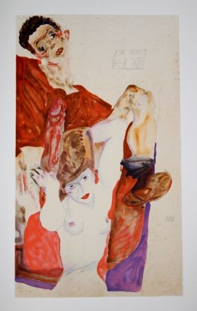 リトグラフ Schiele - L'HOTE ROUGE / The RED HOST - Lithographie / Lithograph - 1911