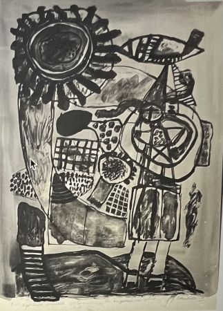 リトグラフ Corneille - Lithographie aquarellée La Baigneuse au soleil, 1974. Pièce Unique