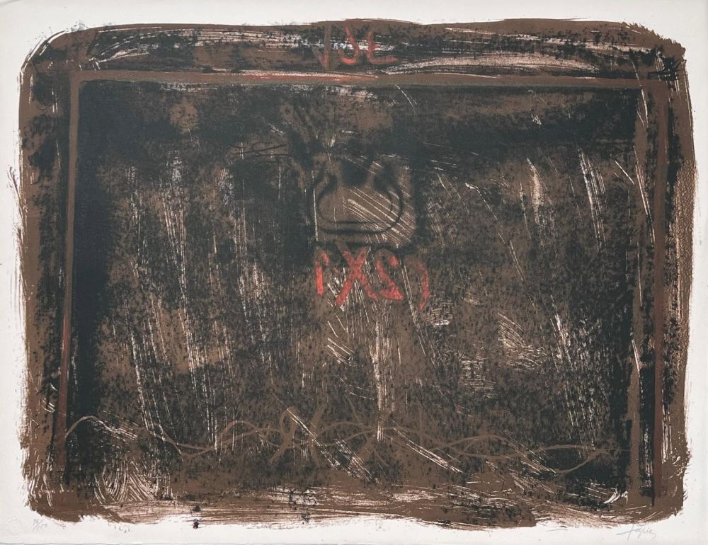 リトグラフ Tàpies - Lithographie en noir, terre de Sienne et rouge 