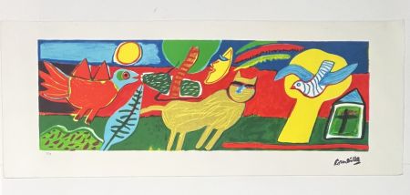 リトグラフ Corneille - Lithographie L'été commençant, Le chat jaune, 2002. Exemplaire d'artiste