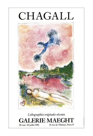 掲示 Chagall - LITHOGRAPHIES ORIGINALES RÉCENTES. NOTRE-DAME DE PARIS. Affiche originale. Maeght 1981