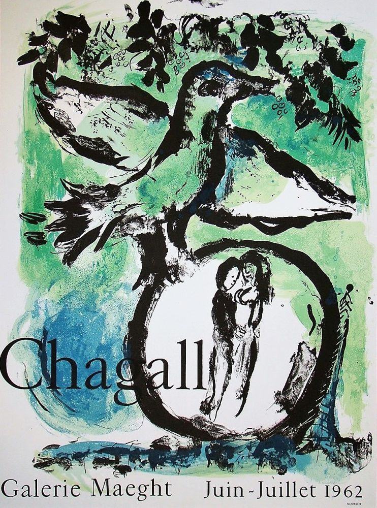 掲示 Chagall - L'OISEAU VERT. Galerie Maeght. Affiche originale (1962).
