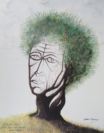 リトグラフ Marais  - L'Olivier de Saint Jean Cap Ferrat - Visage dans l'arbre