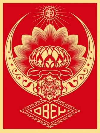 シルクスクリーン Fairey - Lotus Ornament Red