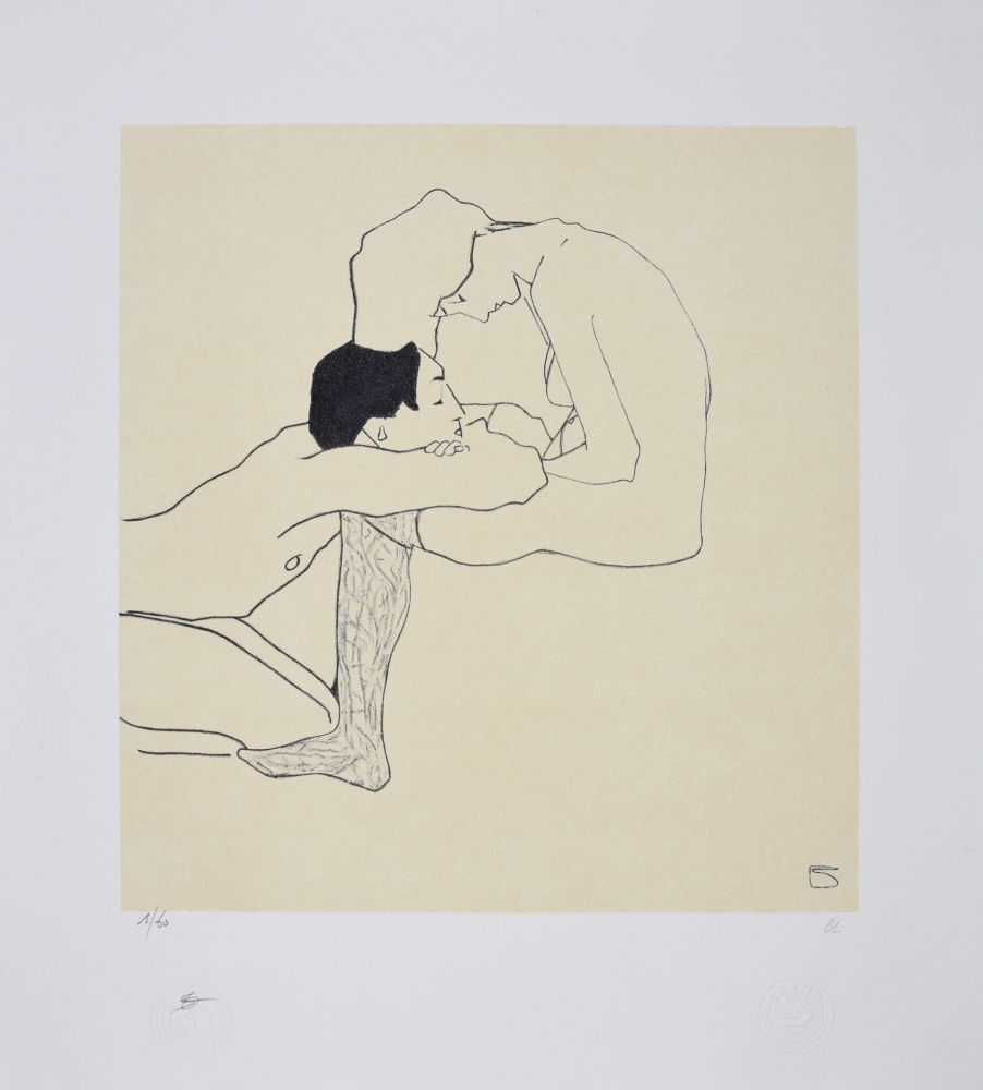 リトグラフ Schiele - LOVERS 1909