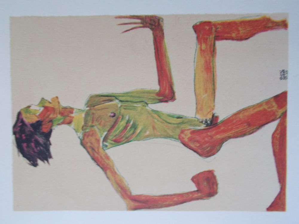リトグラフ Schiele - Male nude in profil