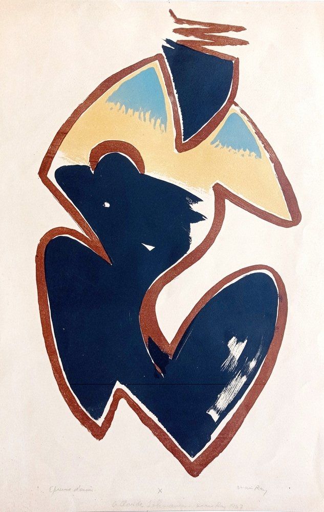 リトグラフ Ray - Man Ray, Abstract Composition / Post Colombian Object, 1960, Lithograph in colors, Hand signed!