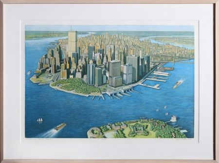 エッチングと　アクチアント Haas - Manhattan View from Governor's Island (Color)
