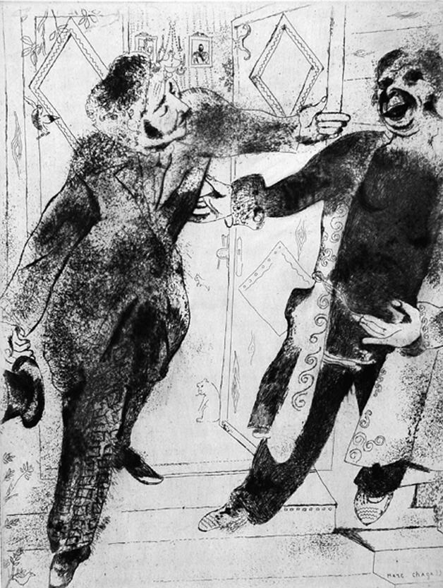 エッチング Chagall - Manilov et Tchitchikov sur le seuil de la porte