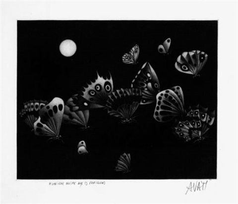 メゾチント彫法 Avati - Manière noire au 13 papillons (1964)