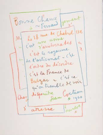 リトグラフ Cocteau - Manuscrit, 1972
