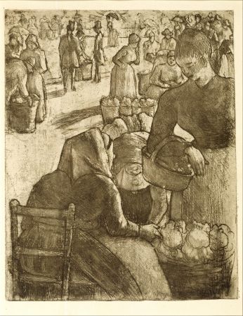 彫版 Pissarro - Marché aux légumes, à Pontoise