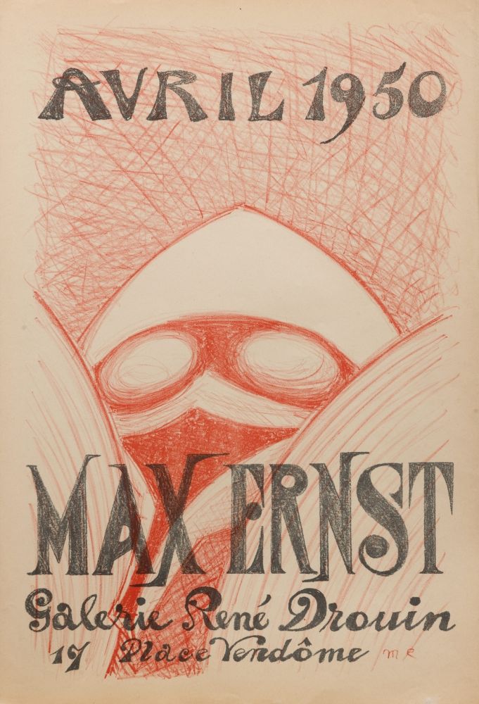 リトグラフ Ernst - MASQUE. [Affiche pour une exposition à la galerie René Drouin]