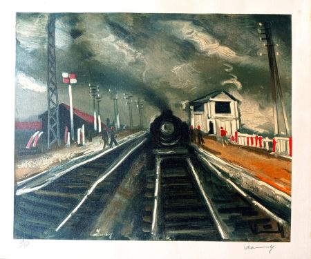 技術的なありません Vlaminck - Maurice de VLAMINCK - LA GARE, 1955 Lithographie en couleurs, exécutée par Mourlot pour SNCF, épreuve  signée a la main par artiste,