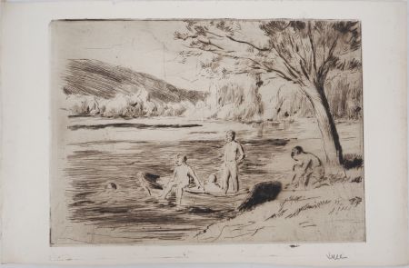 ポイントーセッシュ Luce - Maximilien LUCE - Baigneurs à la rivière, Bessy Vers 1890 - Gravure originale signée