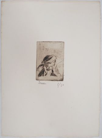 ポイントーセッシュ Luce - Maximilien LUCE - Enfant rêvassant Vers 1890 - Gravure originale signée
