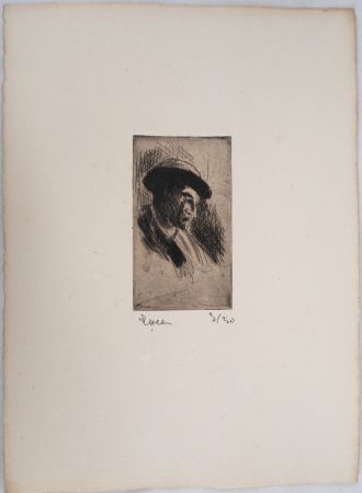 ポイントーセッシュ Luce - Maximilien LUCE - Etude d'un homme au chapeau, de profil droit Vers 1895 - Gravure originale signée