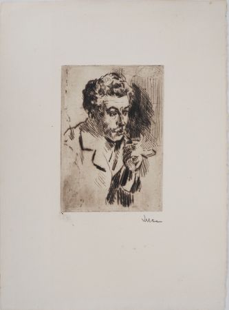 ポイントーセッシュ Luce - Maximilien LUCE - Homme à la cigarette ( portrait de Jean Peské) Vers 1895 - Gravure originale signée