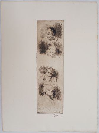 ポイントーセッシュ Luce - Maximilien LUCE - La Fratrie (Etude de quatre enfants) Vers 1890 - Gravure originale signée
