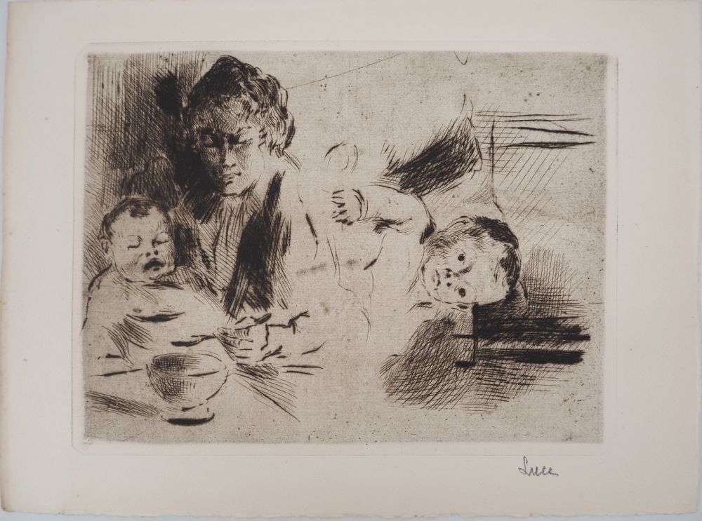ポイントーセッシュ Luce - Maximilien LUCE - Maternité : le repas et le coucher de l'enfant Vers 1895 - Gravure originale signée