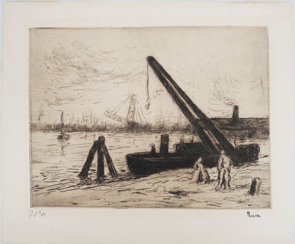 ポイントーセッシュ Luce - Maximilien LUCE - Rotterdam : La grue Vers 1890 - Gravure originale signée