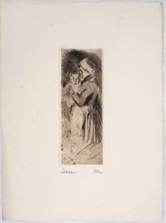 ポイントーセッシュ Luce - Maximilien LUCE -Grand-mère cajolant son petit-enfant Vers 1890 -Gravure originale signée