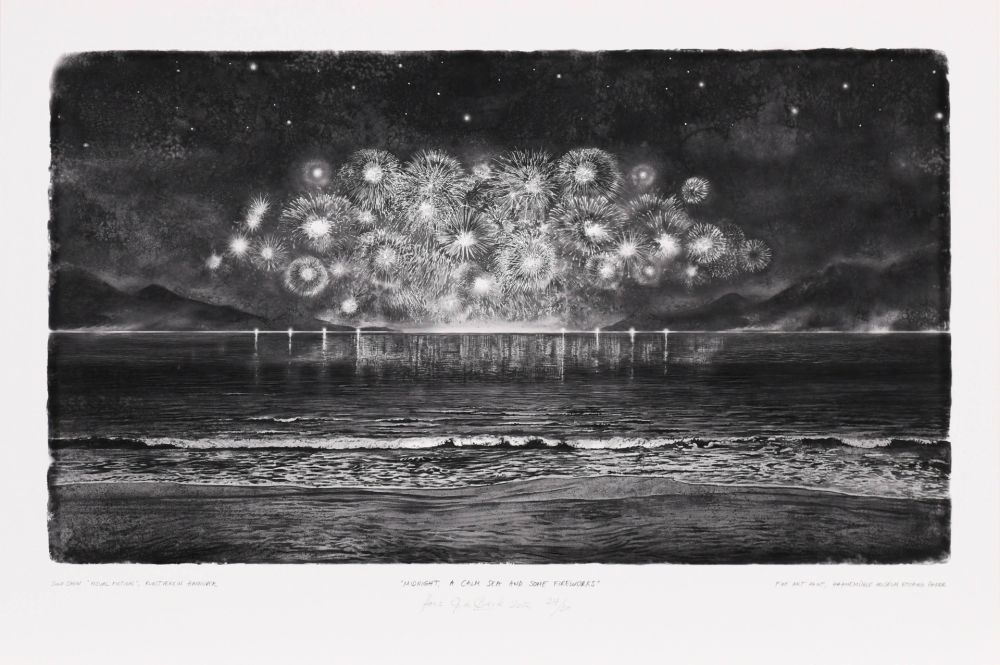 デジタル版画 Op De Beeck - Midnight, a calm Sea and some Firework