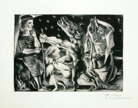 アクチアント Picasso - Minotaure aveugle guide par une fillette dans la nuit from the Vollard Suite