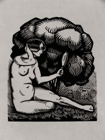 木版 Moreau - MIROIR / MIROR - Gravure s/bois / Woodcut - 1921