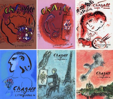 挿絵入り本 Chagall - Mourlot & Sorlier : Chagall lithographe I à VI COMPLET avec 28 LITHOGRAPHIES ORIGINALES.
