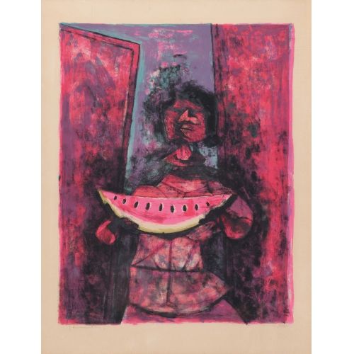 リトグラフ Tamayo - Mujer con sandia