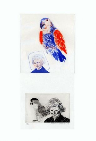彫版 Hockney - My mother with a parrot