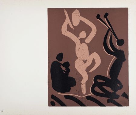 リノリウム彫版 Picasso (After) - Mère, danseur et musicien, 1962