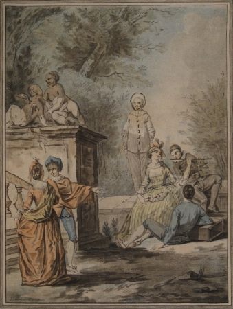 アクチアント Janinet - Nach Jean Antoine Watteau (1684-1721). Komödiantenszene 