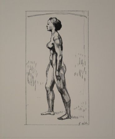 リトグラフ Hodler - Nacktes Mädchen, nach links schreitend 