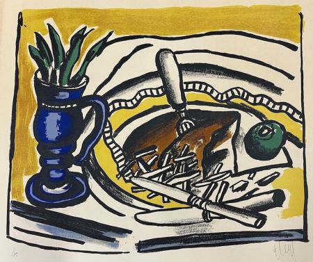 リトグラフ Leger - Nature morte au vase bleu