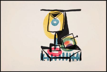 彫版 Picasso - NATURE MORTE AU VERRE ET À LA POMME (Le grand verre). Pointe sèche et burin (1944)