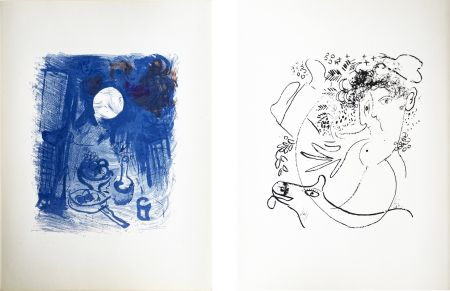 リトグラフ Chagall - NATURE MORTE BLEUE (Blue Still Life). Paris 1957.