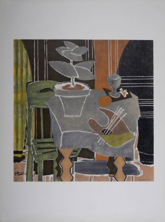 リトグラフ Braque - Nature morte à la palette, 1960