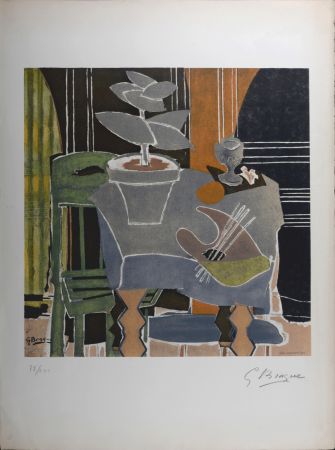 リトグラフ Braque (After) - Nature morte à la palette, 1960 - Hand-signed!