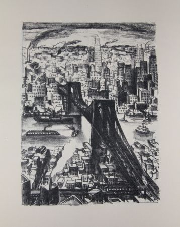 リトグラフ Lubbers - NEW-YORK - BROOKLYN BRIDGE / LE PONT DE BROOKLYN
