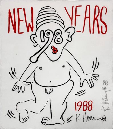 シルクスクリーン Haring - New Year's Invitation '88 (Nude)