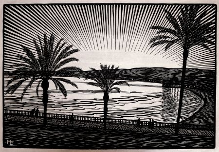 木版 Moreau - NICE (Promenade des anglais / French Riviera) - Gravure s/bois / Woodcut - 1910