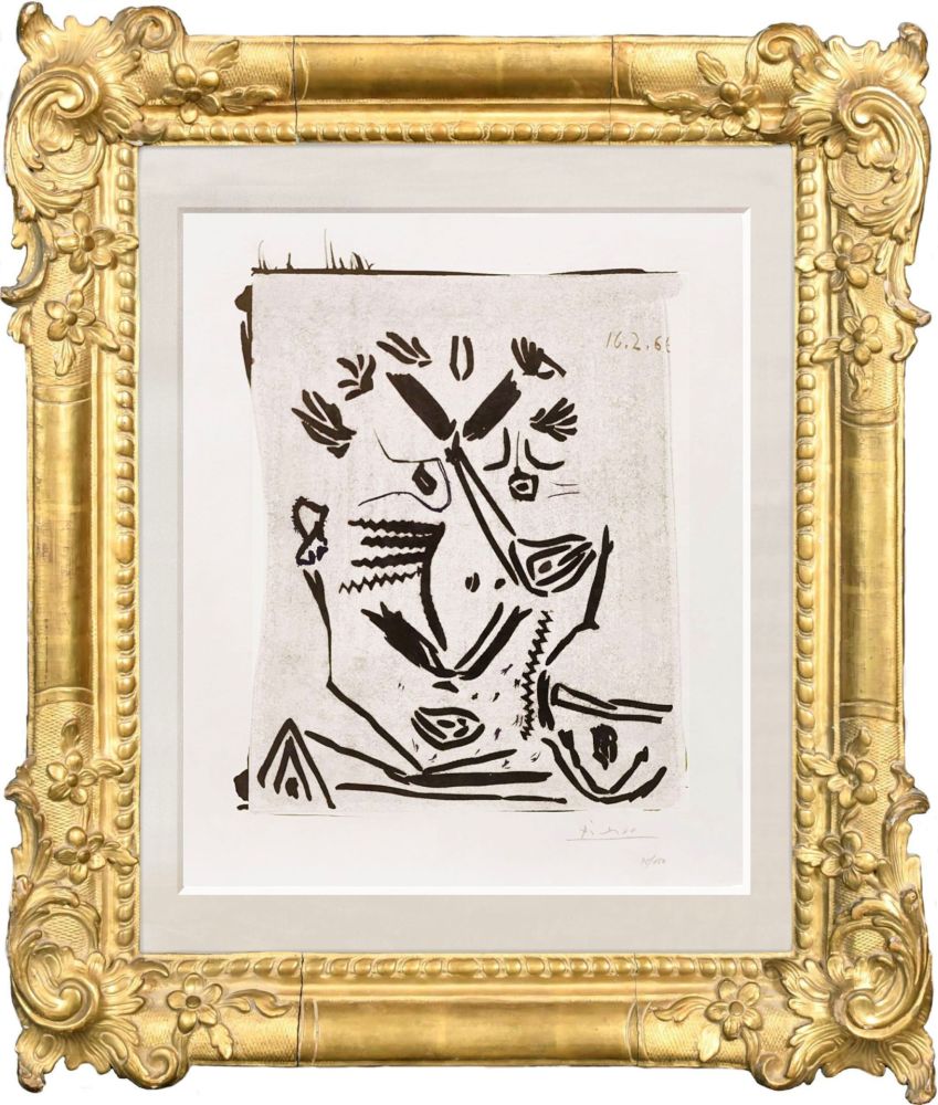 リノリウム彫版 Picasso - Notre Dame de Vie. 1966  (selportrait?)