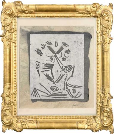 リノリウム彫版 Picasso - Notre Dame de Vie. 1966  (selportrait?)