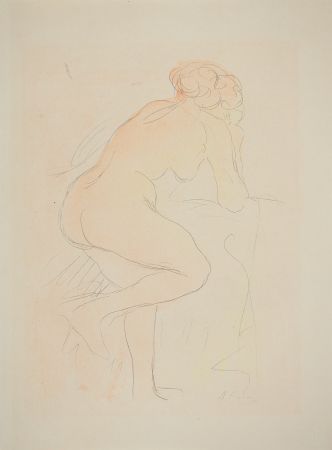 リトグラフ Rodin - Nu appuyé sur un fauteuil