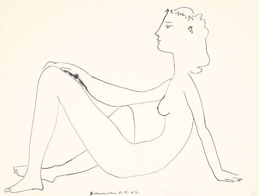 リトグラフ Picasso - Nu assis, de profil