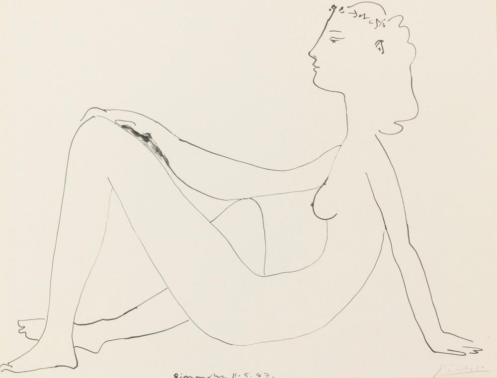 リトグラフ Picasso - Nu assis, de profil