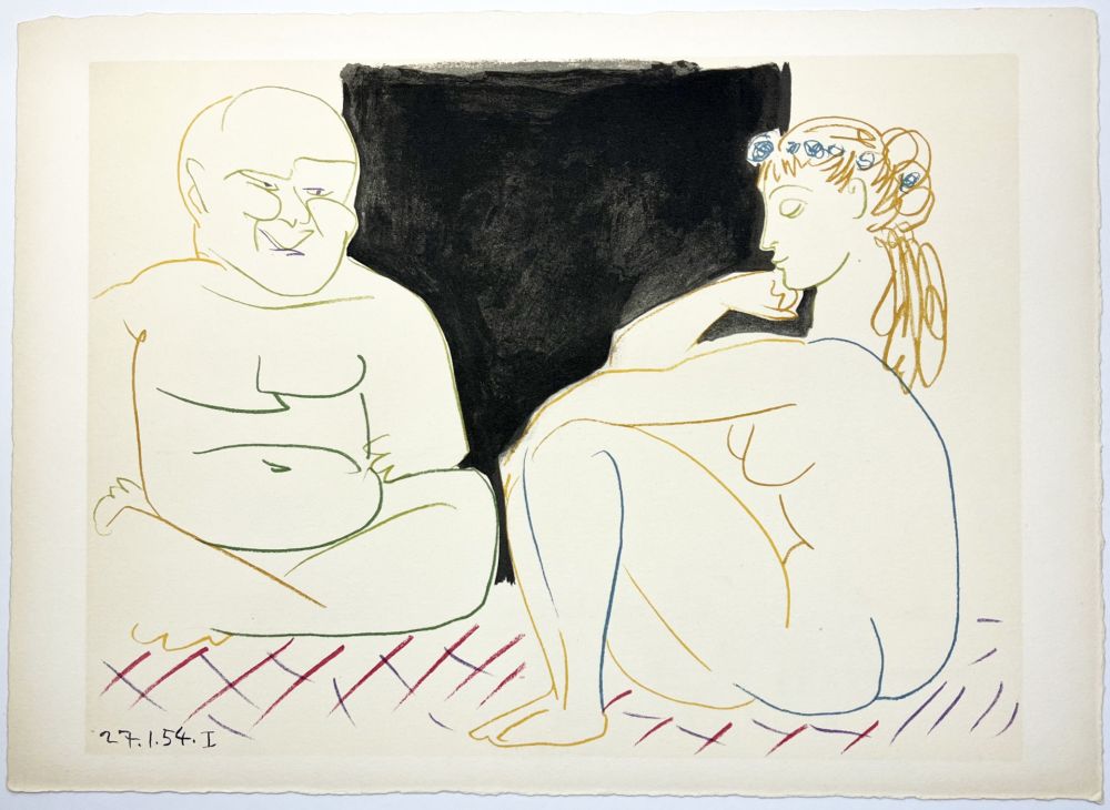 リトグラフ Picasso - Nu assis et Bouddha (La Comédie Humaine - Verve 29-30. 1954).
